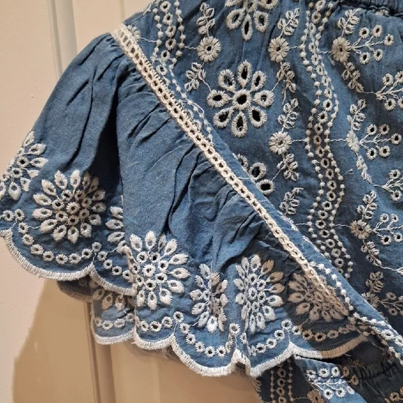 Nwt Jennifer & Grace Blue Embroidered Short Sleeve Top - Picture 6 of 8